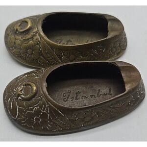 Brass Istanbul Aladdin Floral Orientalist 1950 Ashtray Cigarette Holder Shoe‎